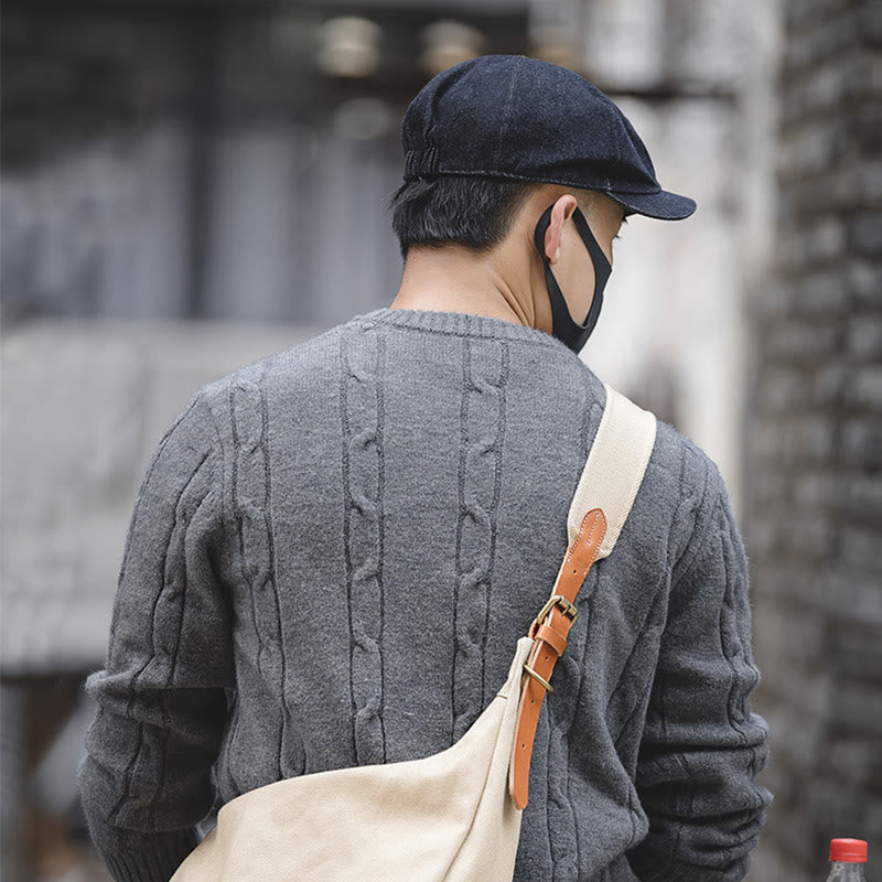 Berretto stile newsboy ottagonale a tesa corta in denim streetwear da uomo - image 1