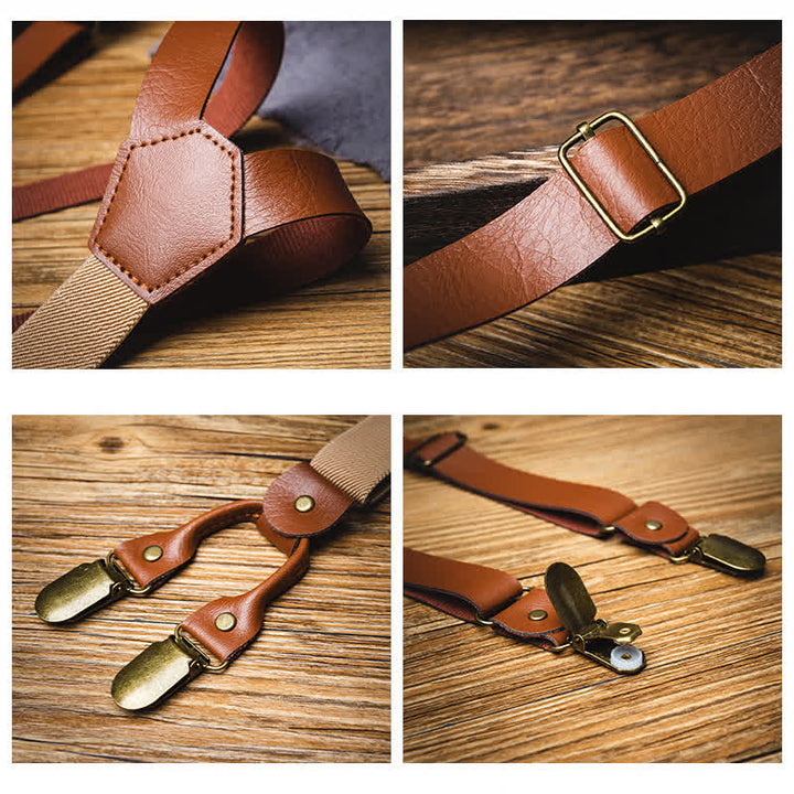 Bretelle elastiche regolabili in pelle stile retrò marrone