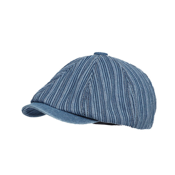 Berretto ottagonale in denim lavato a righe da artista pittore - Blu medio - Regolabile (circa 21 5/8"-23 5/8") - image 0