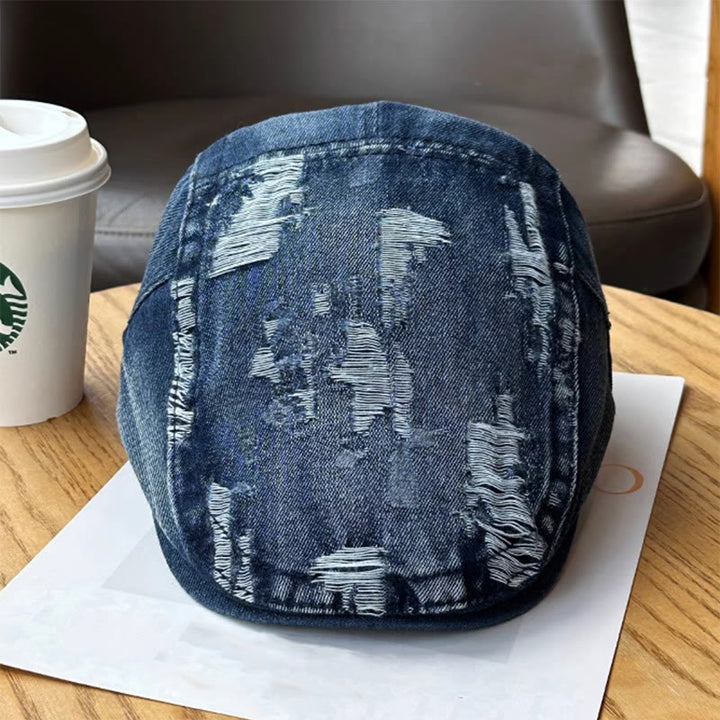 Berretto piatto da baseball in denim lavato strappato