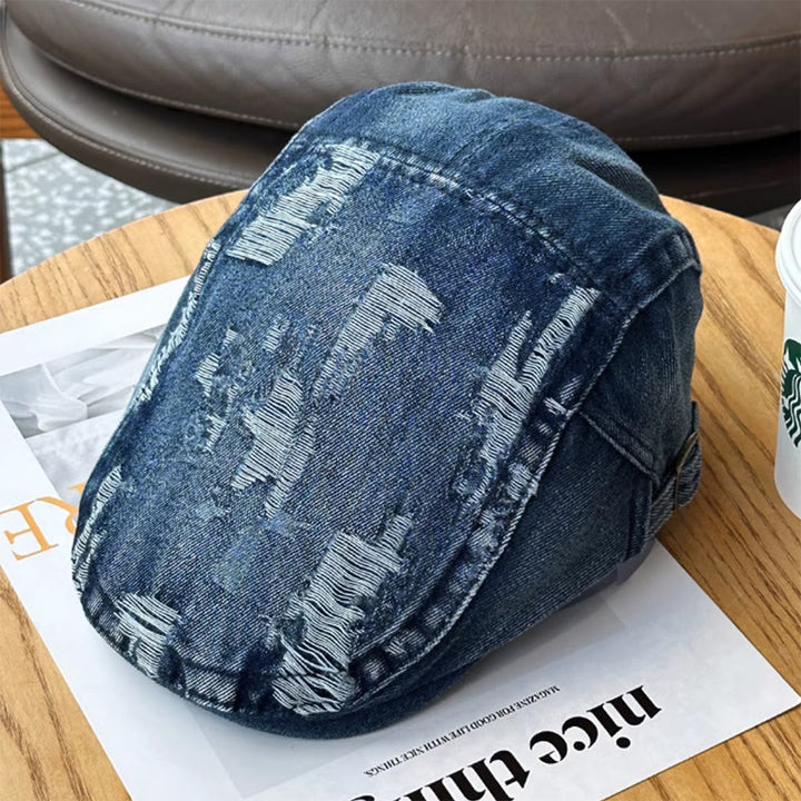 Berretto piatto da baseball in denim lavato strappato