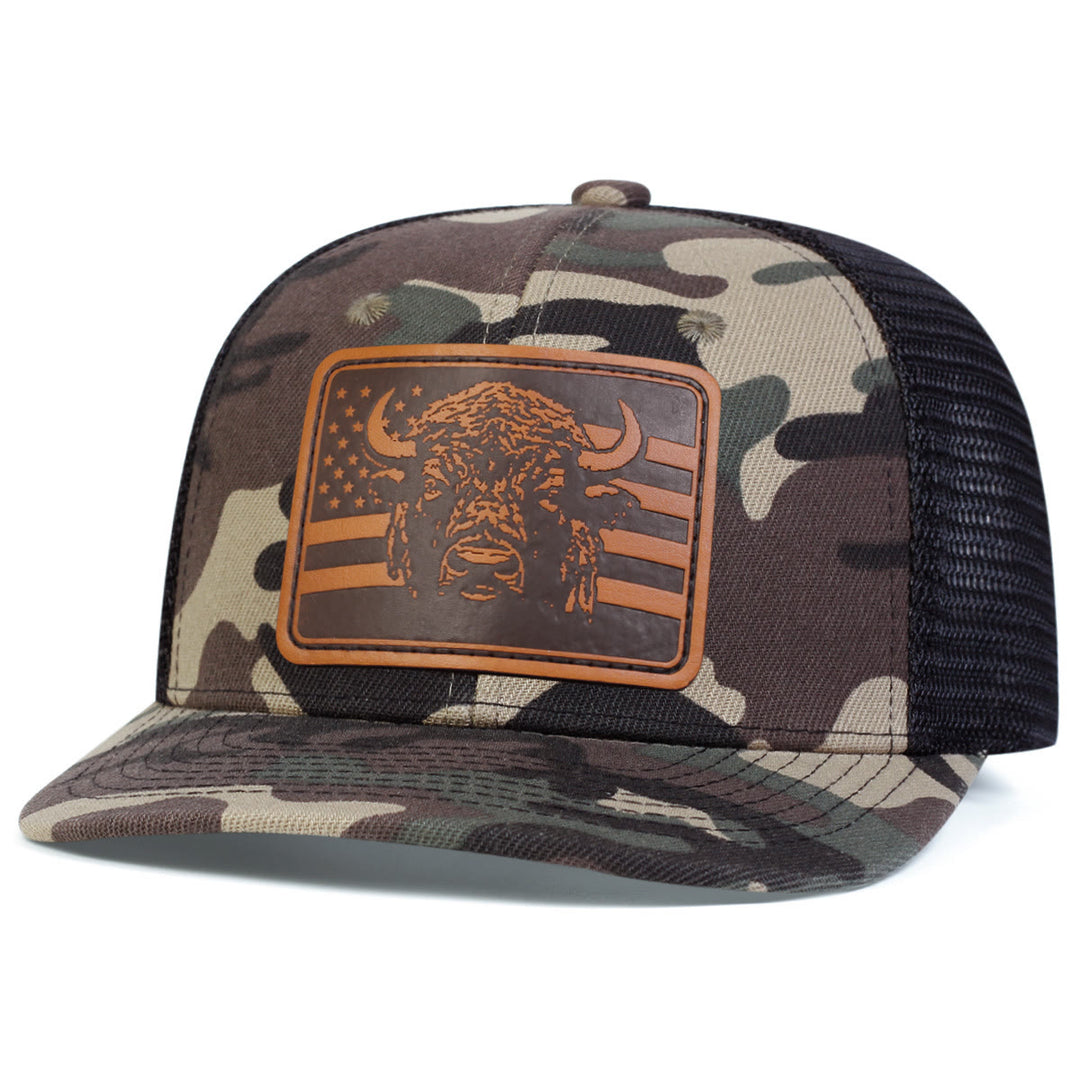 Cappello da camionista regolabile con bandiera a testa di toro - Colore mimetico - Regolabile (circa 22"-23 5/8") - image 2