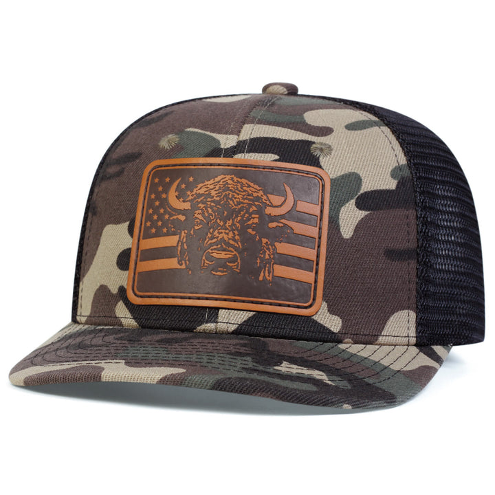 Cappello da camionista regolabile con bandiera a testa di toro - Colore mimetico - Regolabile (circa 22"-23 5/8") - image 2