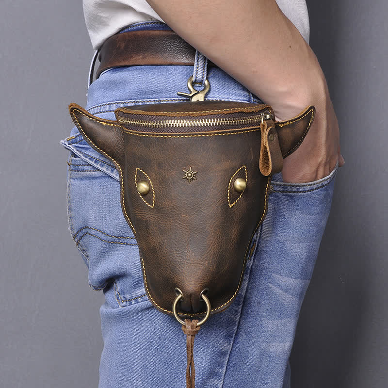 Borsa a tracolla in vera pelle di cavallo pazzo con testa di mucca - image 4