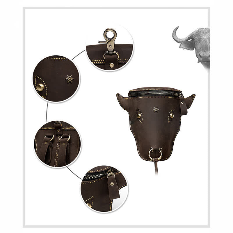 Borsa a tracolla in vera pelle di cavallo pazzo con testa di mucca - image 13