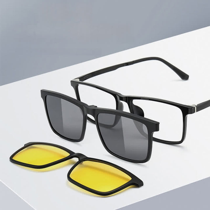 3 pezzi di lenti magnetiche con clip e montature per occhiali da sole