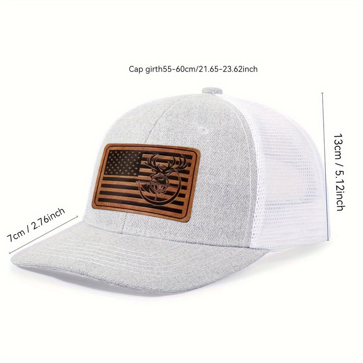 Cappello da camionista da uomo regolabile con bandiera geometrica a testa di cervo