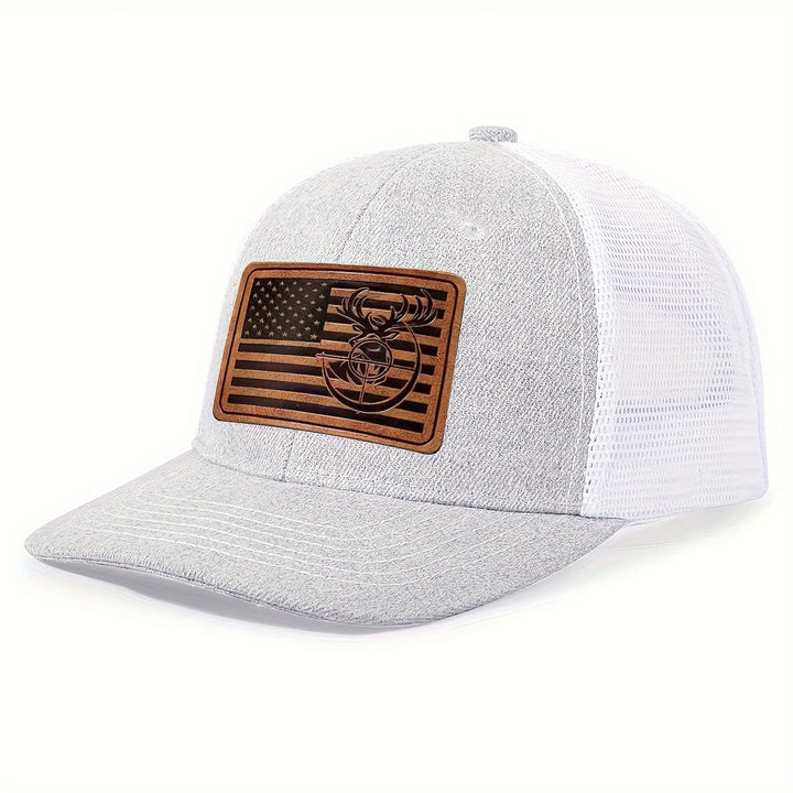 Cappello da camionista da uomo regolabile con bandiera geometrica a testa di cervo