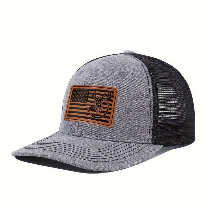 Cappello da camionista da uomo regolabile con bandiera geometrica a testa di cervo - Grigio - Regolabile (circa 21 5/8"-23 5/8") - image 2