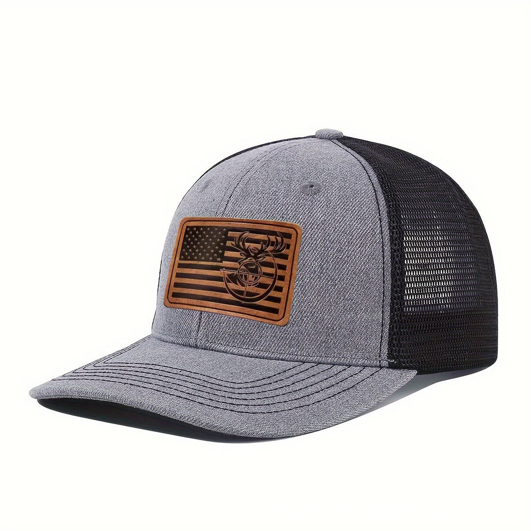 Cappello da camionista da uomo regolabile con bandiera geometrica a testa di cervo