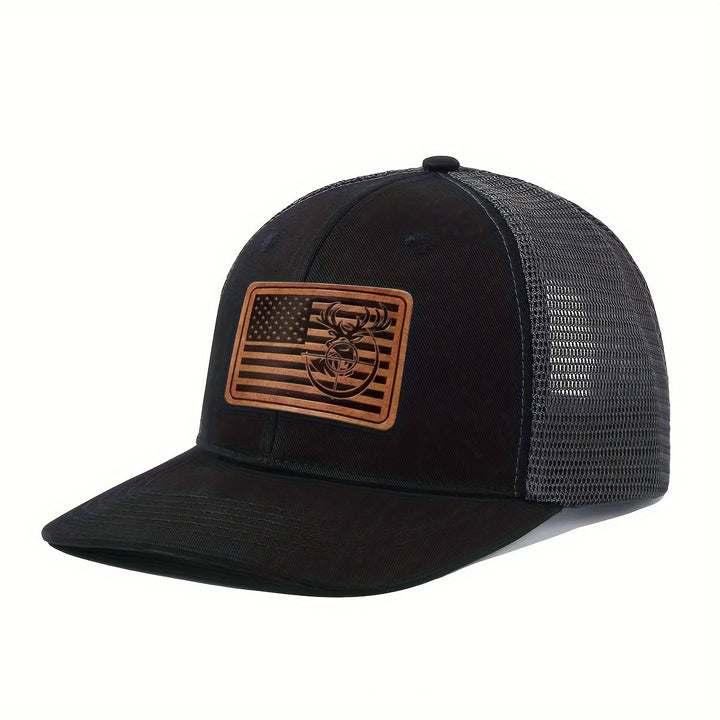 Cappello da camionista da uomo regolabile con bandiera geometrica a testa di cervo