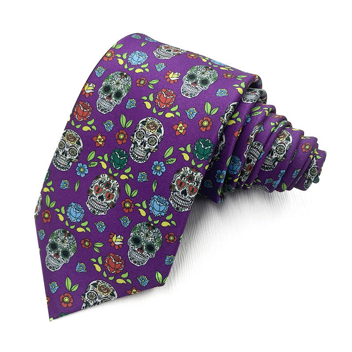 Cravatta da uomo con teschio colorato e fiori