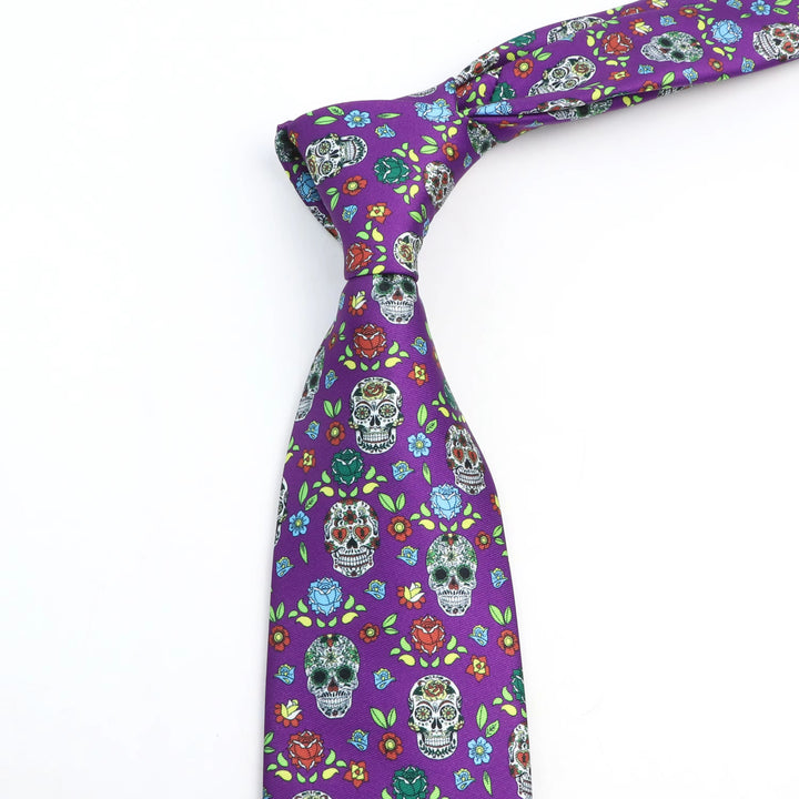 Cravatta da uomo con teschio colorato e fiori