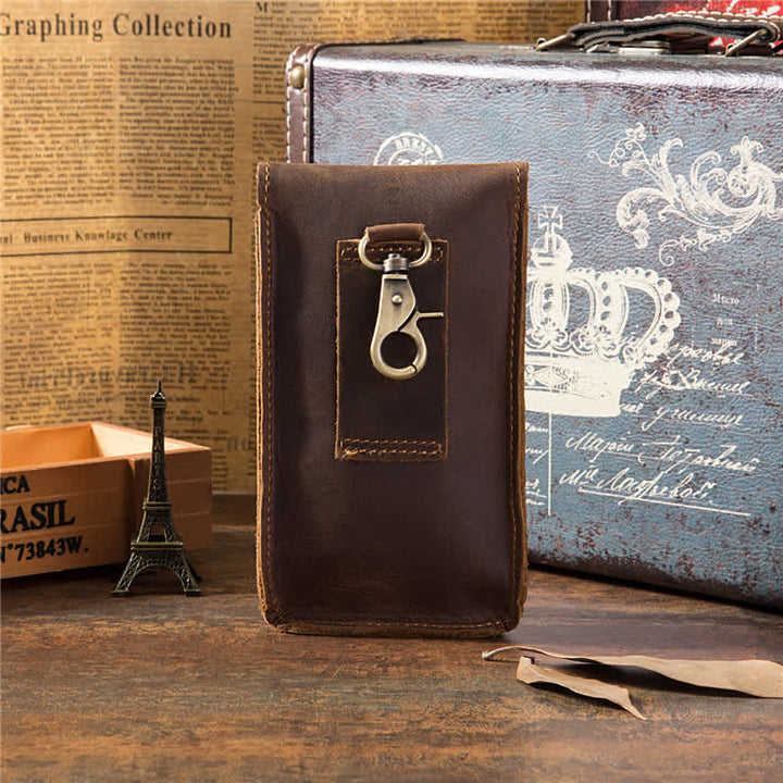 Borsa da cintura in pelle per cellulare con motivo a teschio verticale Crazy Horse
