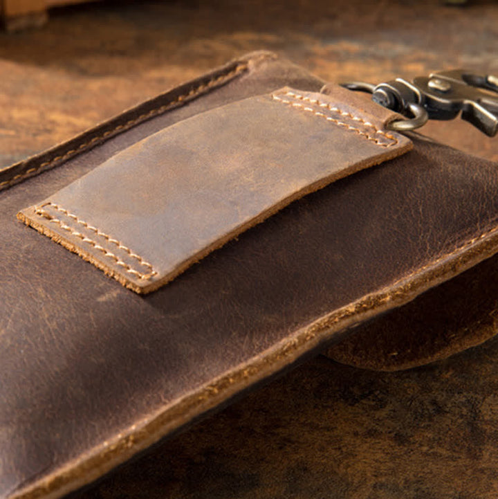Borsa da cintura in pelle per cellulare con motivo a teschio verticale Crazy Horse