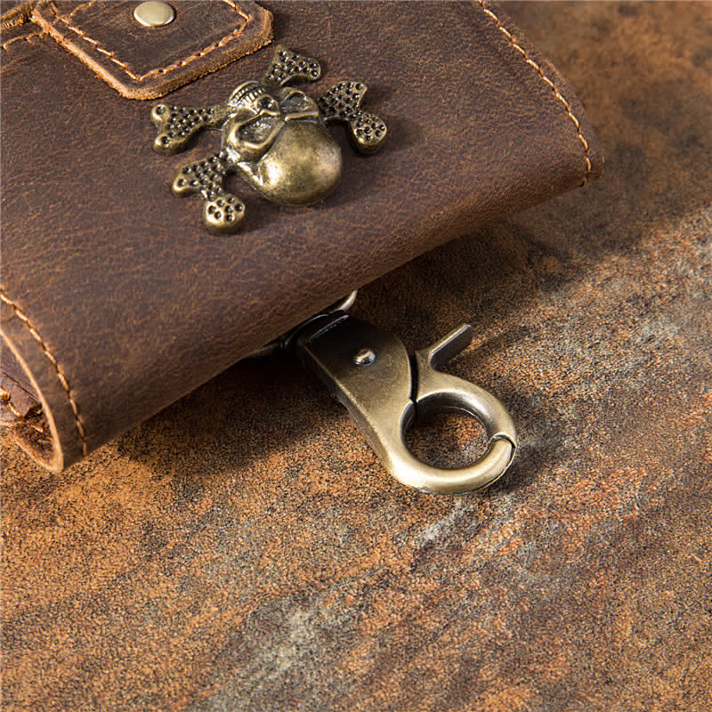 Borsa da cintura in pelle per cellulare con motivo a teschio verticale Crazy Horse