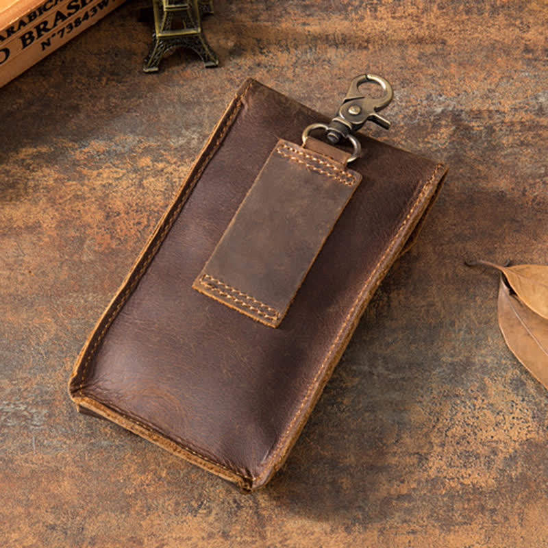 Borsa da cintura in pelle per cellulare con motivo a teschio verticale Crazy Horse