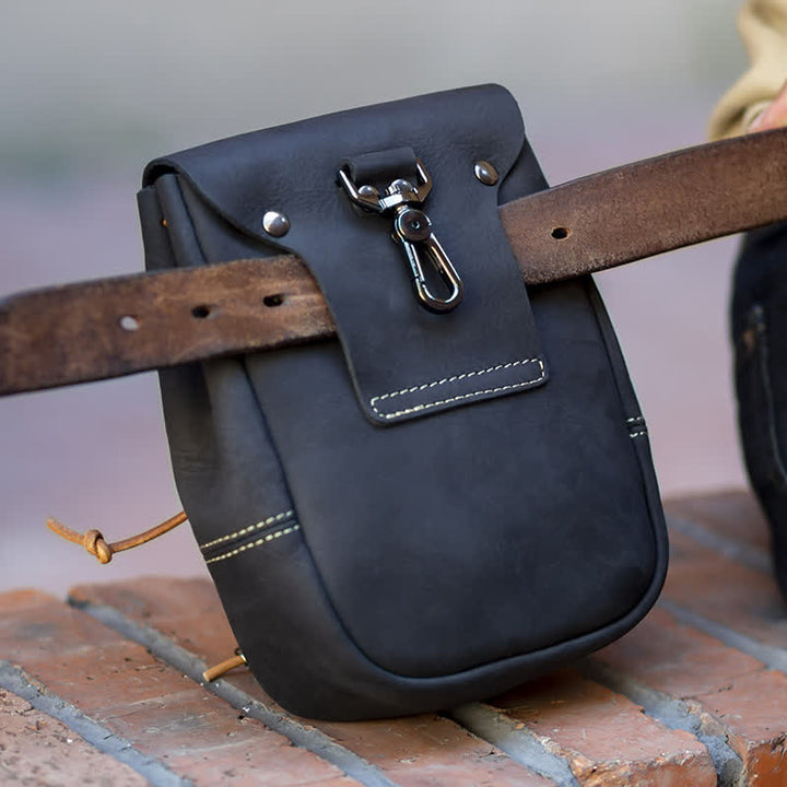Portafoglio piccolo in stile indiano con coulisse e cintura in pelle di cavallo pazzo