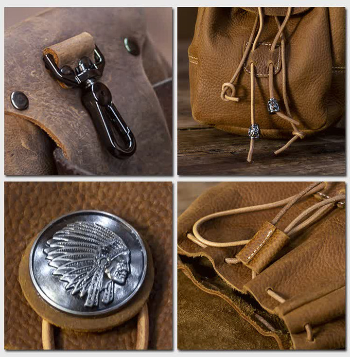 Portafoglio piccolo in stile indiano con coulisse e cintura in pelle di cavallo pazzo