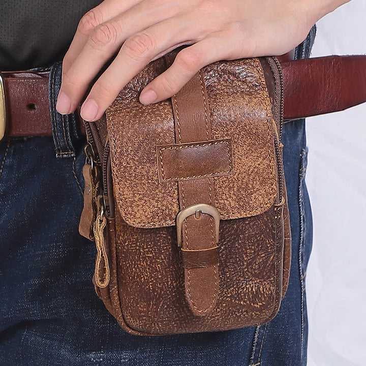 Borsa da viaggio elegante retrò con cerniera in pelle e cintura