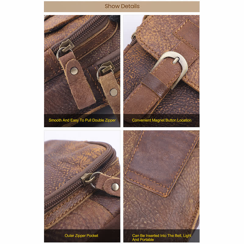 Borsa da viaggio elegante retrò con cerniera in pelle e cintura