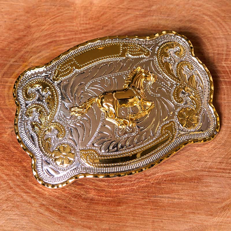 Cintura in pelle con fibbia da cowboy western fai da te con cavallo in corsa dorato - image 2