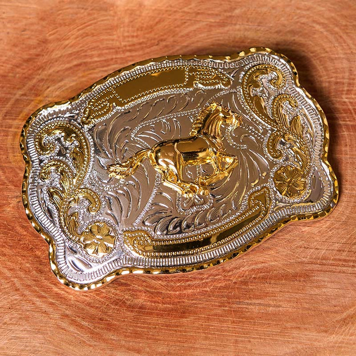 Cintura in pelle con fibbia da cowboy western fai da te con cavallo in corsa dorato - image 2