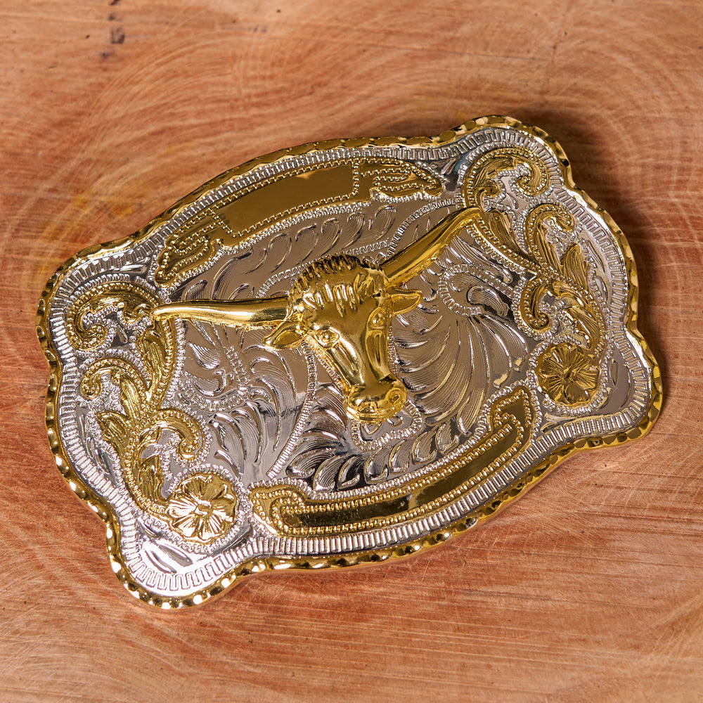 Cintura in pelle con fibbia da cowboy western fai da te con testa di toro d'oro - image 2