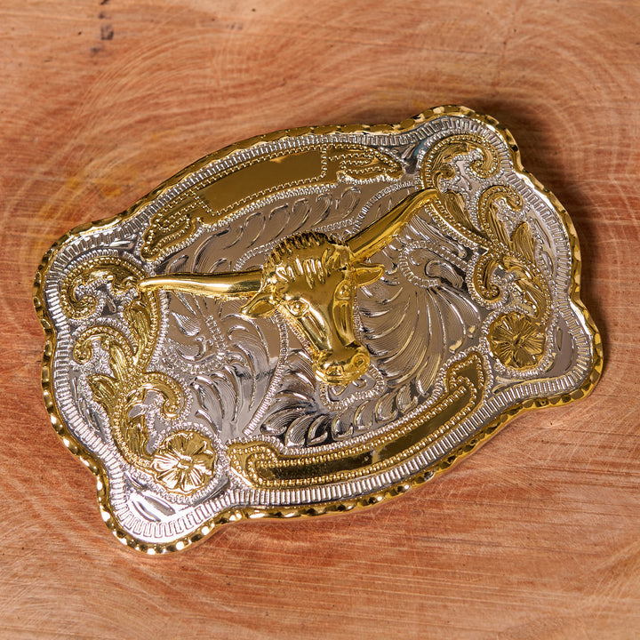 Cintura in pelle con fibbia da cowboy western fai da te con testa di toro d'oro - image 2