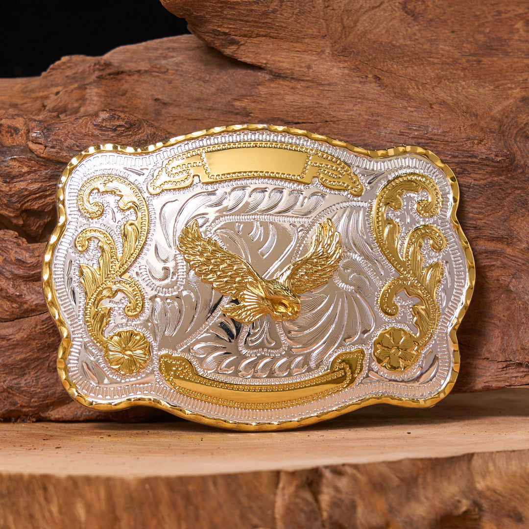 Cintura in pelle con fibbia da cowboy western fai da te con aquila volante dorata - Aquila volante - Senza cintura - Cintura non inclusa - image 1