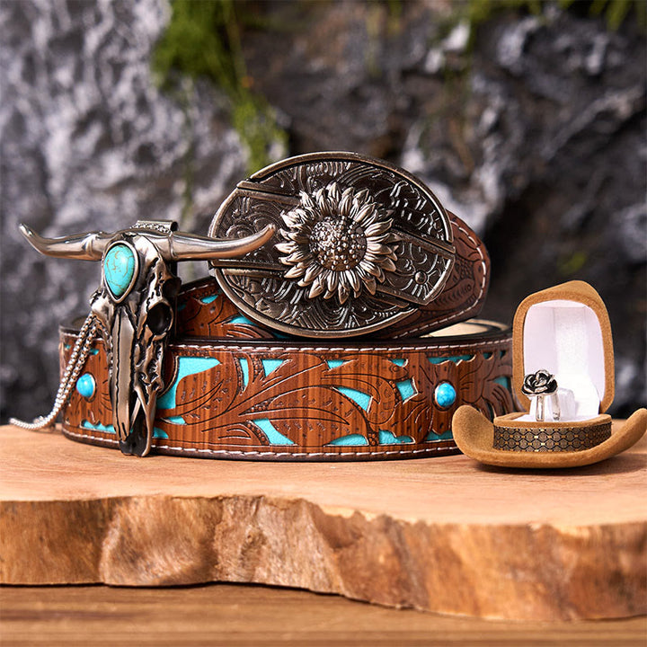Set di fibbie per cintura fai da te con coltello nascosto a forma di girasole e ciondolo a forma di corno di cervo