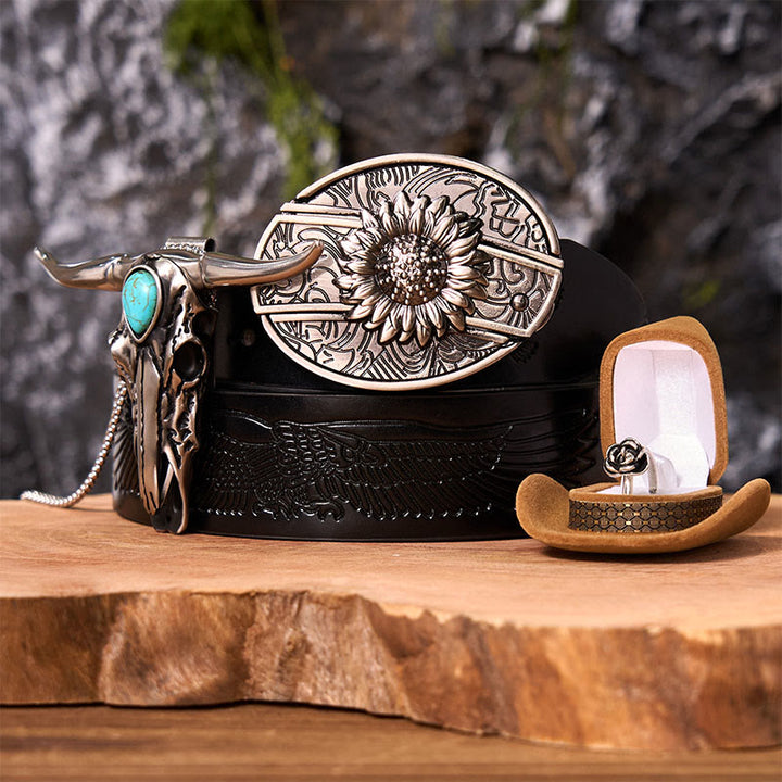 Set di fibbie per cintura fai da te con coltello nascosto a forma di girasole e ciondolo a forma di corno di cervo