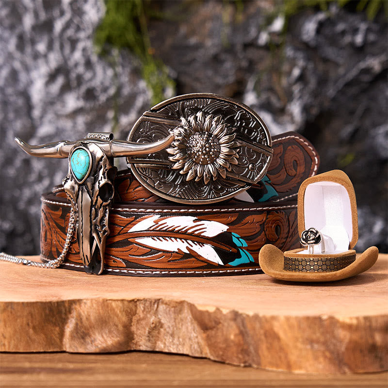 Set di fibbie per cintura fai da te con coltello nascosto a forma di girasole e ciondolo a forma di corno di cervo