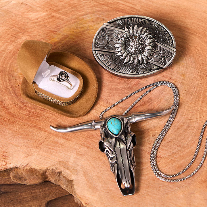 Set di fibbie per cintura fai da te con coltello nascosto a forma di girasole e ciondolo a forma di corno di cervo - Girasole - Senza cintura - Cintura non inclusa - image 1