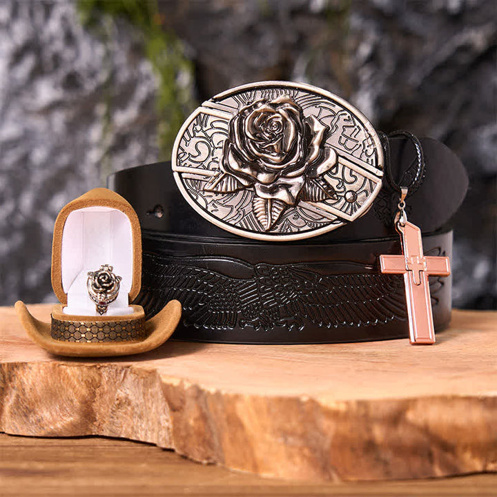 Set di anelli con ciondolo a croce, fibbia per cintura con coltello nascosto fai da te a tema rosa