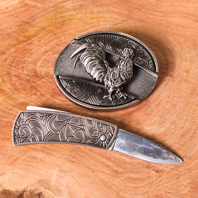 Divertente set di anelli con ciondolo a forma di croce, fibbia per cintura, coltello nascosto fai da te, gallo