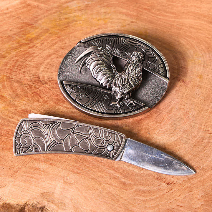 Divertente set di anelli con ciondolo a forma di croce, fibbia per cintura, coltello nascosto fai da te, gallo