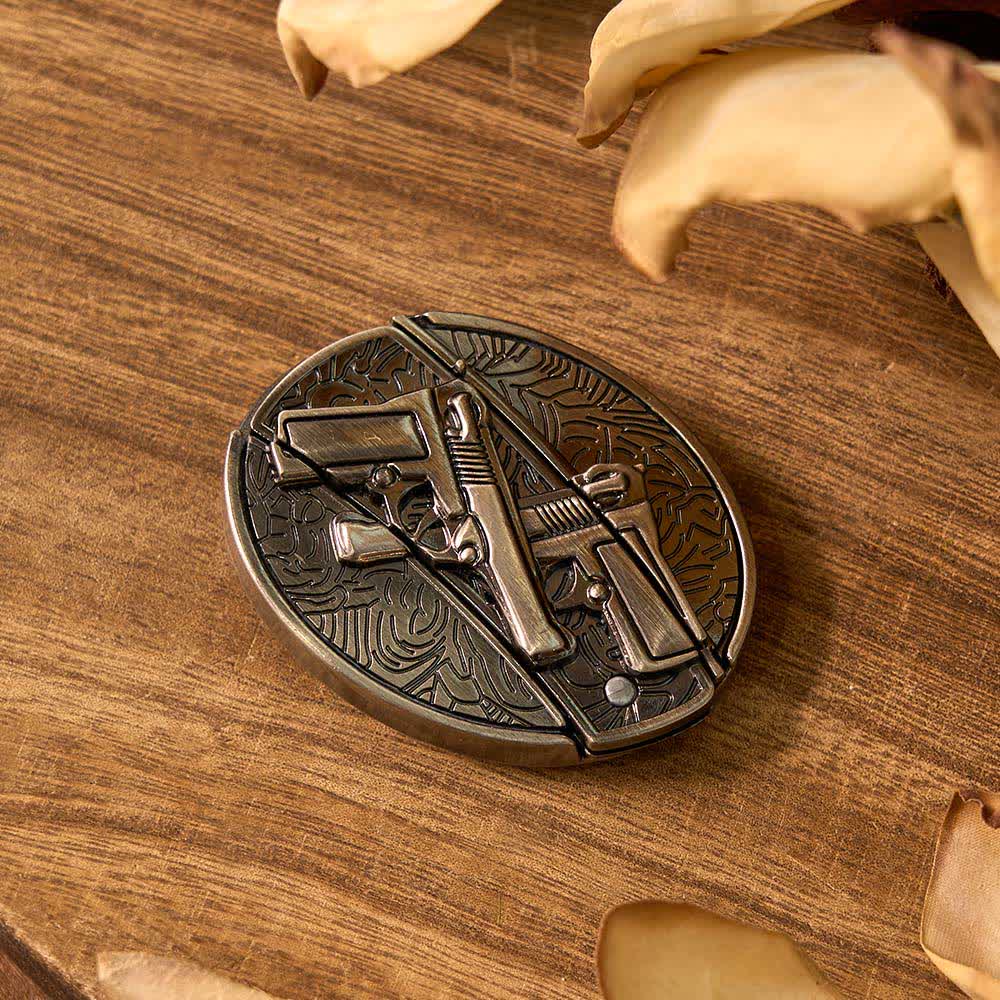 Set di 3 fibbie per cintura fai da te con aquila, pistole e cervo, con coltello pieghevole nascosto