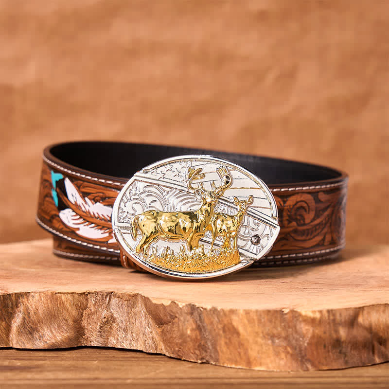 Cintura in pelle con coltello pieghevole nascosto in oro e argento fai da te da uomo con cervi