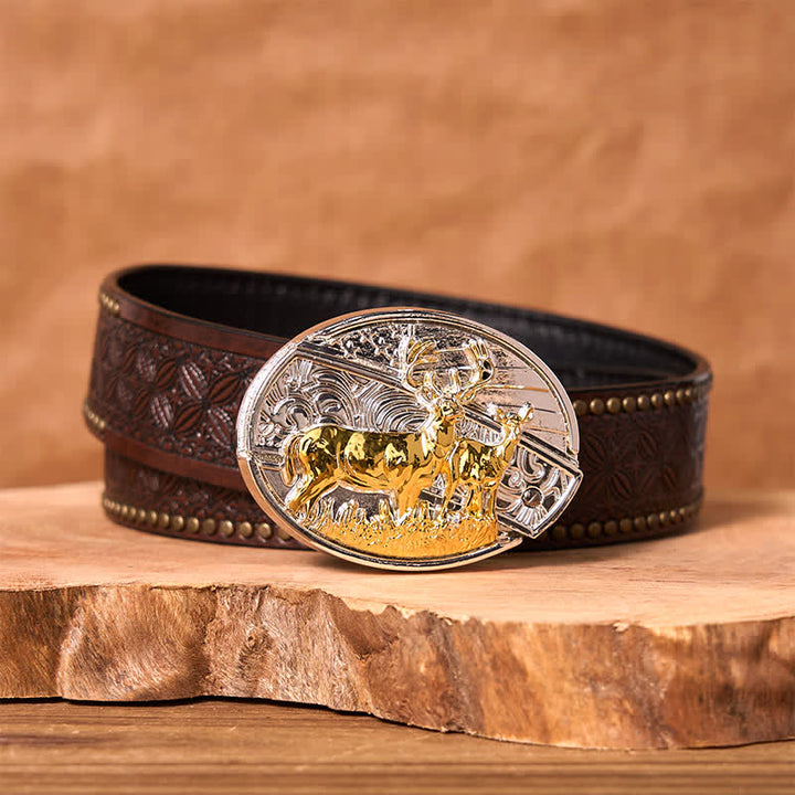 Cintura in pelle con coltello pieghevole nascosto in oro e argento fai da te da uomo con cervi