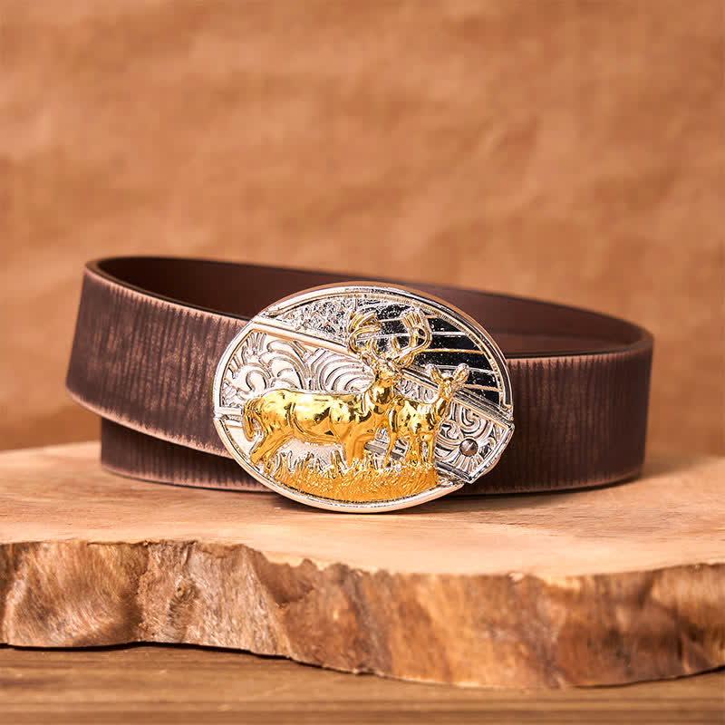 Cintura in pelle con coltello pieghevole nascosto in oro e argento fai da te da uomo con cervi