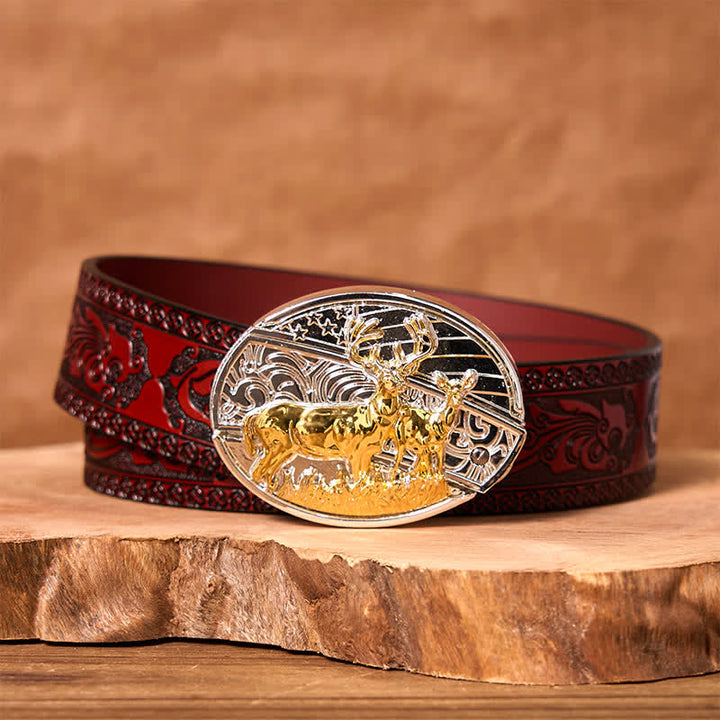 Cintura in pelle con coltello pieghevole nascosto in oro e argento fai da te da uomo con cervi