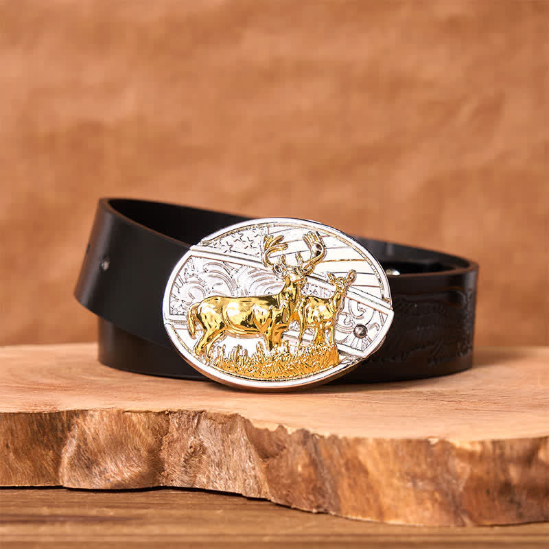 Cintura in pelle con coltello pieghevole nascosto in oro e argento fai da te da uomo con cervi
