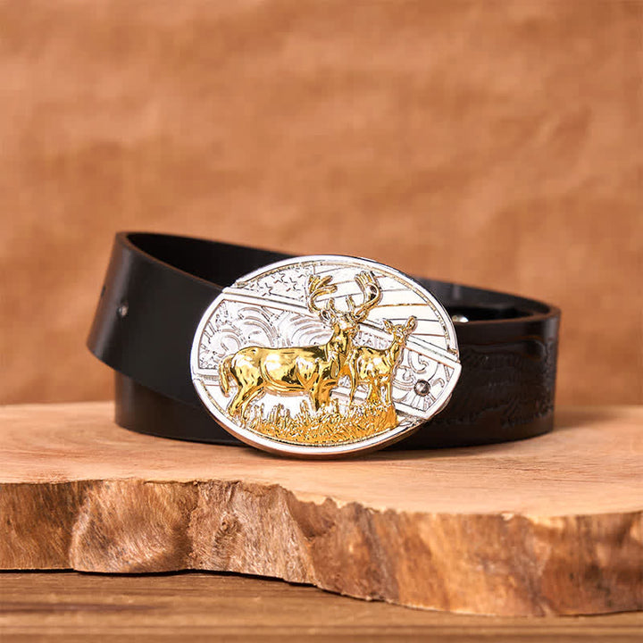 Cintura in pelle con coltello pieghevole nascosto in oro e argento fai da te da uomo con cervi