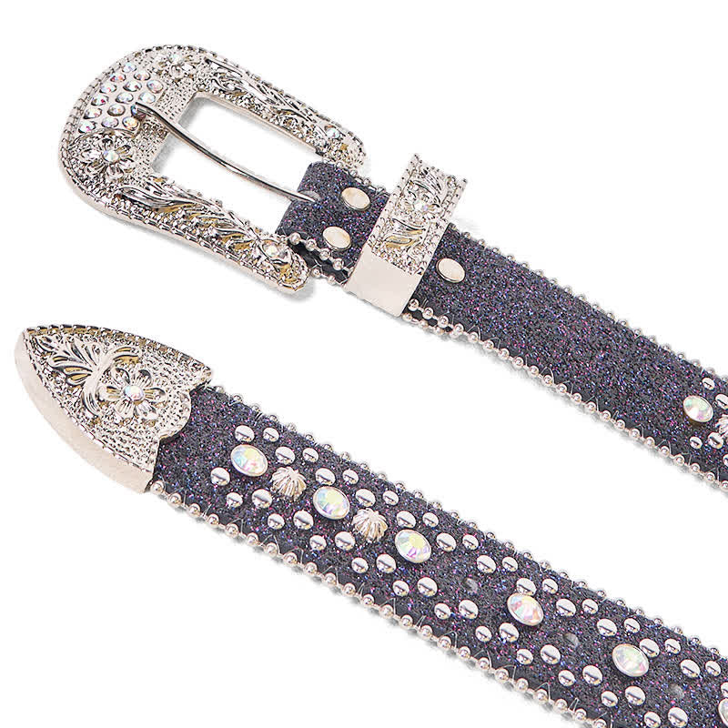 Cintura in pelle con strass punk hip hop da donna