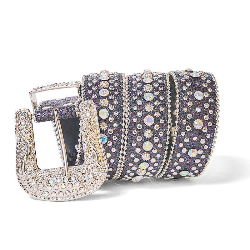 Cintura in pelle con strass punk hip hop da donna