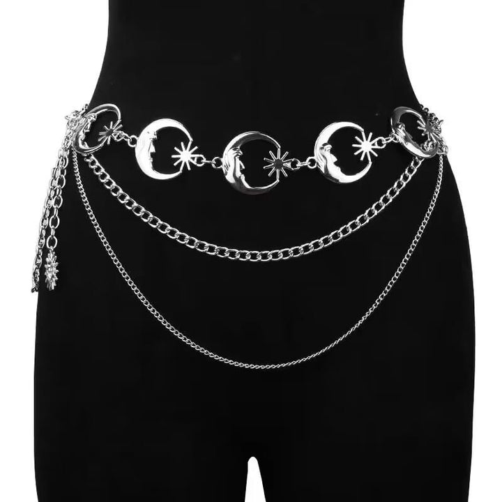 Cintura con catena a forma di luna e stella da donna, in metallo - Argento - Catena a tre strati della Luna - image 5
