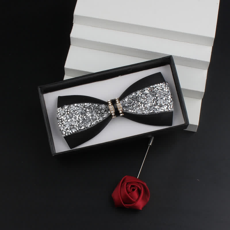 Set di 2 papillon con corpetto rosso e strass lucido da uomo - Nero #2 - Papillon + Corsage - image 2