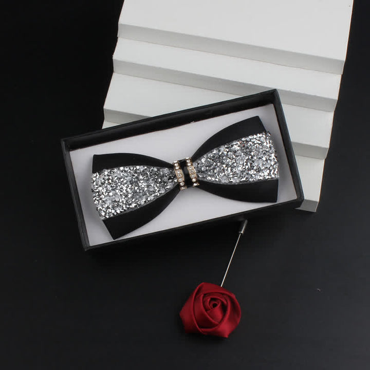 Set di 2 papillon con corpetto rosso e strass lucido da uomo - Nero #2 - Papillon + Corsage - image 2