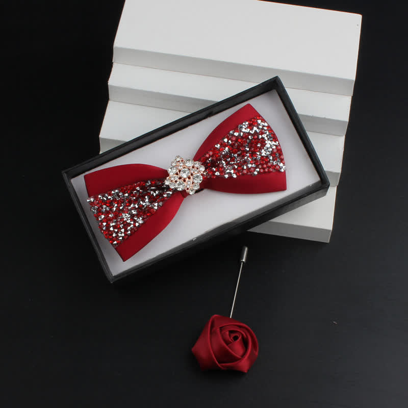 Set di 2 papillon con corpetto rosso e strass lucido da uomo